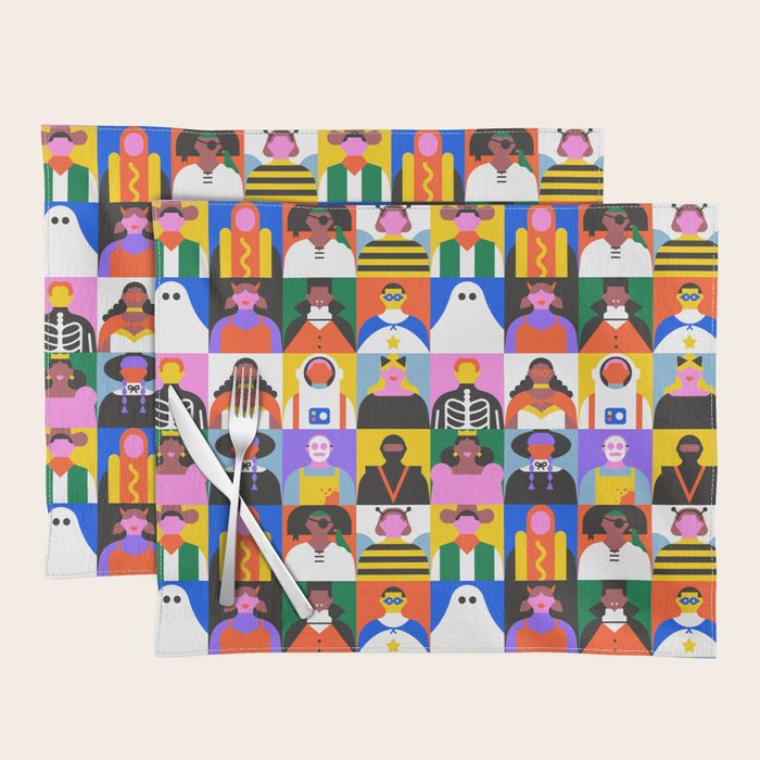 Diverse people in halloween costume pattern Placemat Gallery Image 1