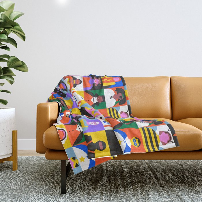 Diverse people in halloween costume pattern Throw Blanket Gallery Image 1