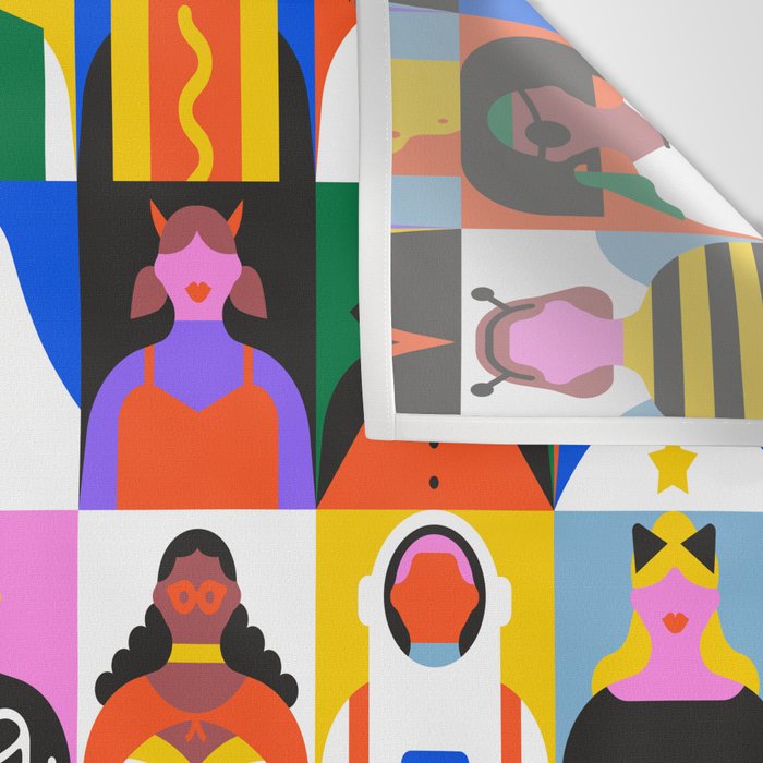 Diverse people in halloween costume pattern Wall Tapestry Gallery Image 3