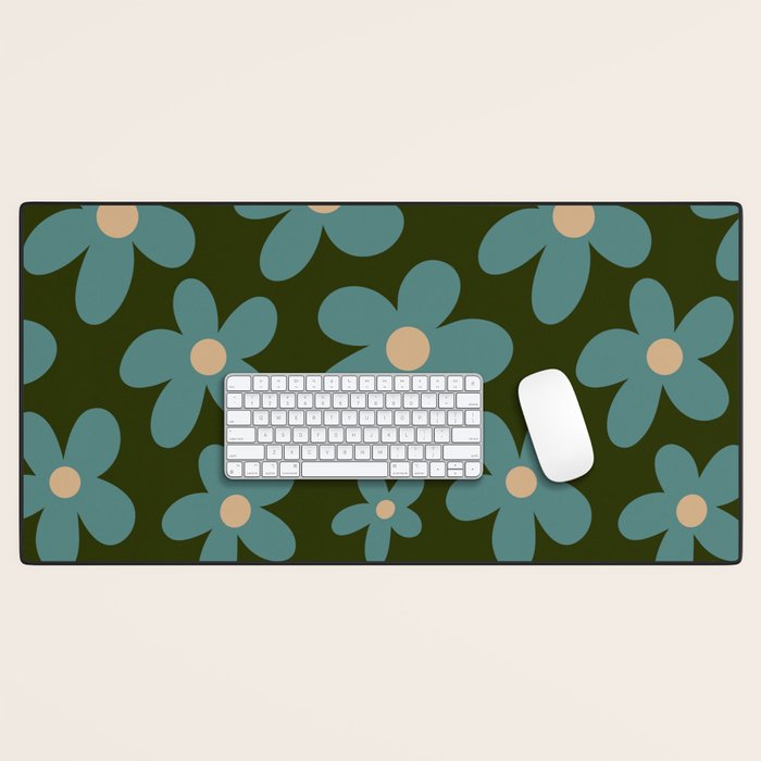 Daisy Pop - Turquoise and Dark Green Desk Mat Gallery Image 1