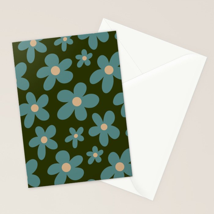 Daisy Pop - Turquoise and Dark Green Stationery Card Gallery Image 2
