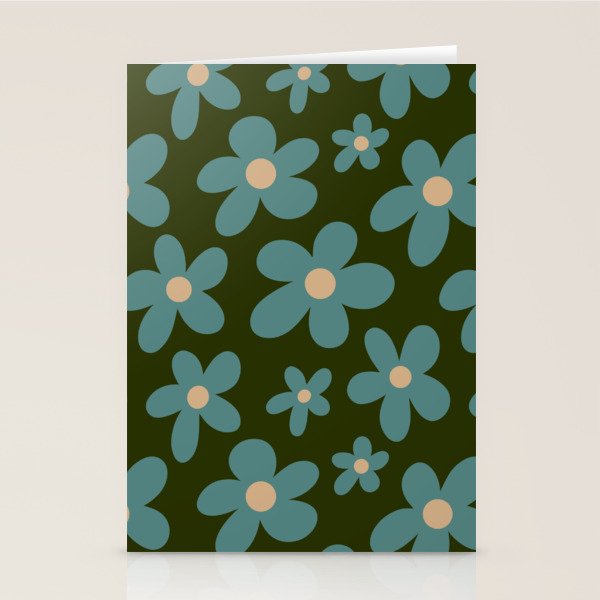 Daisy Pop - Turquoise and Dark Green Stationery Card Gallery Image 1