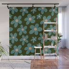 Daisy Pop - Turquoise and Dark Green Wall Mural Gallery Image 1