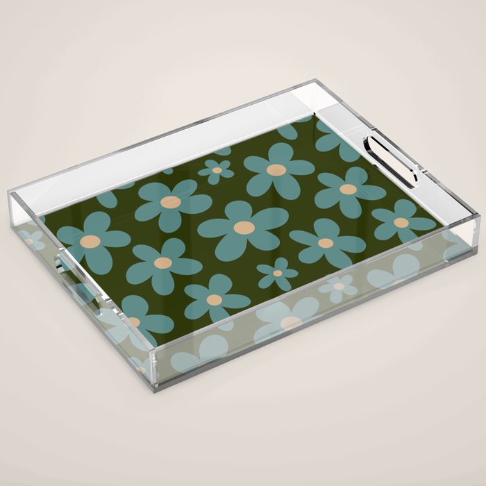 Daisy Pop - Turquoise and Dark Green Acrylic Tray Gallery Image 1