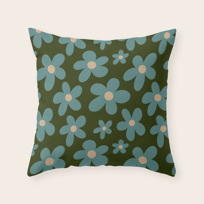 Daisy Pop - Turquoise and Dark Green Throw Pillow Gallery Image 6