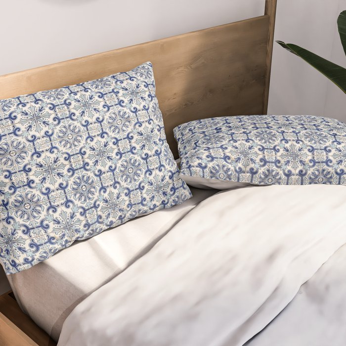 Portuguese tiles pattern blue Pillow Sham Gallery Image 2