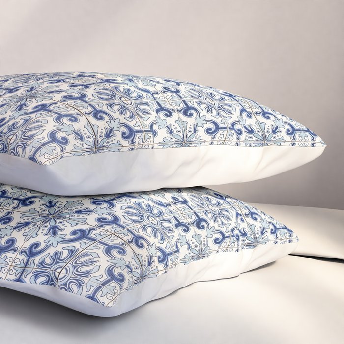 Portuguese tiles pattern blue Pillow Sham Gallery Image 3