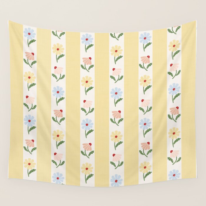 Sweet Floral Stripes - vintage yellow Wall Tapestry Gallery Image 4