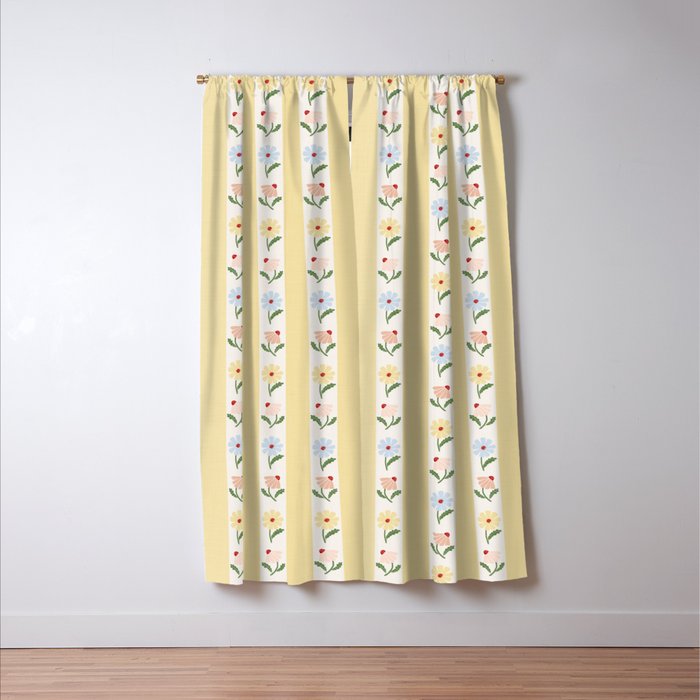 Sweet Floral Stripes - vintage yellow Window Curtain Gallery Image 3