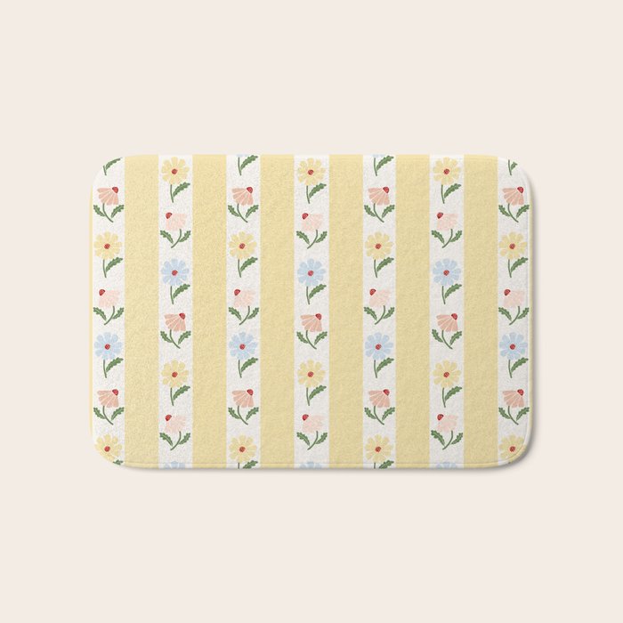 Sweet Floral Stripes - vintage yellow Bath Mat Gallery Image 1