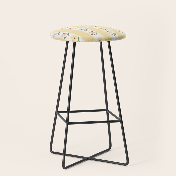 Sweet Floral Stripes - vintage yellow Stool Gallery Image 1