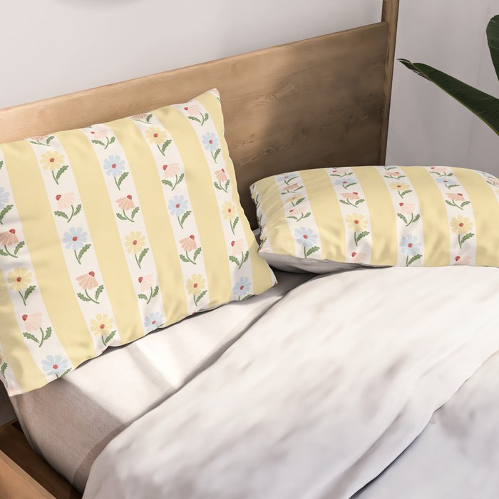 Sweet Floral Stripes - vintage yellow Pillow Sham Gallery Image 2