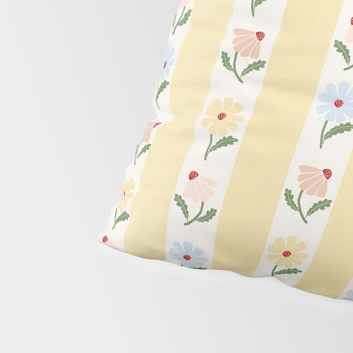 Sweet Floral Stripes - vintage yellow Pillow Sham Gallery Image 4