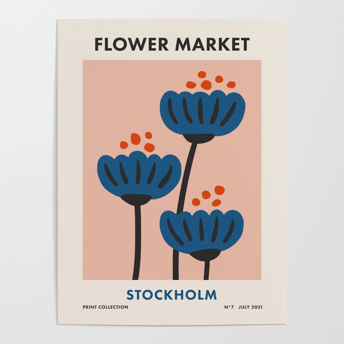 Flower Market Stockholm, Blue Playful Fowers Poster Gallery Image 4