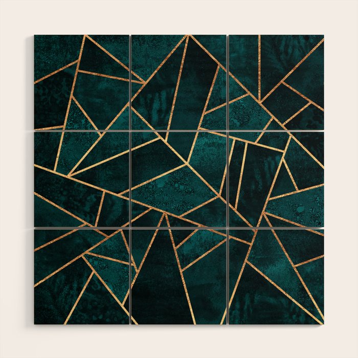 Deep Teal Stone Wood Wall Art