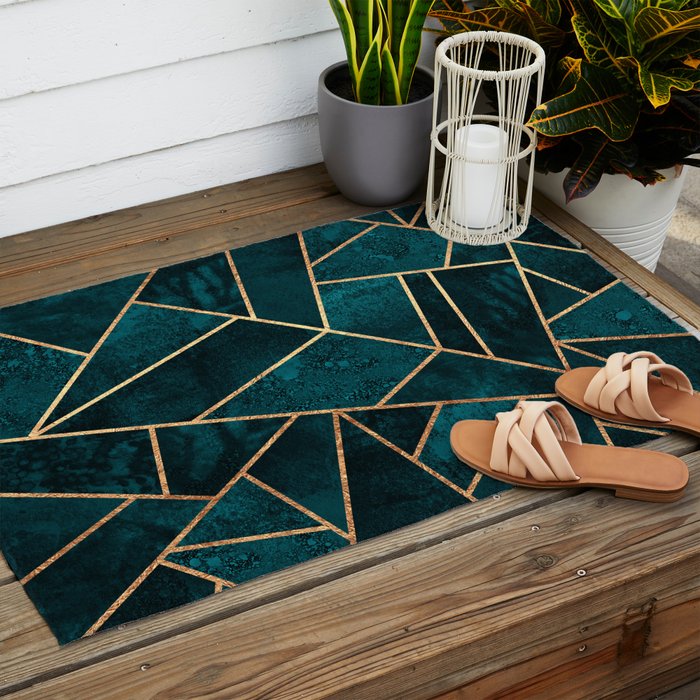 Deep Teal Stone Outdoor Rug Gallery Image 2