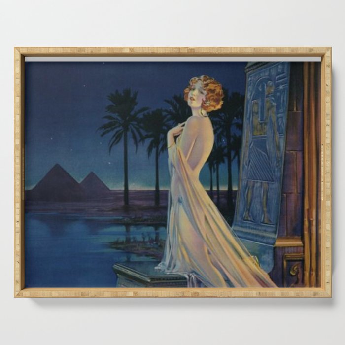 Melody of Ancient Egypt Art Deco romantic female figure by the River Nile painting by Henry Clive Serving Tray Gallery Image 1