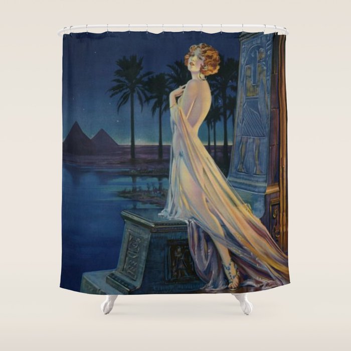 Melody of Ancient Egypt Art Deco romantic female figure by the River Nile painting by Henry Clive Shower Curtain Gallery Image 1