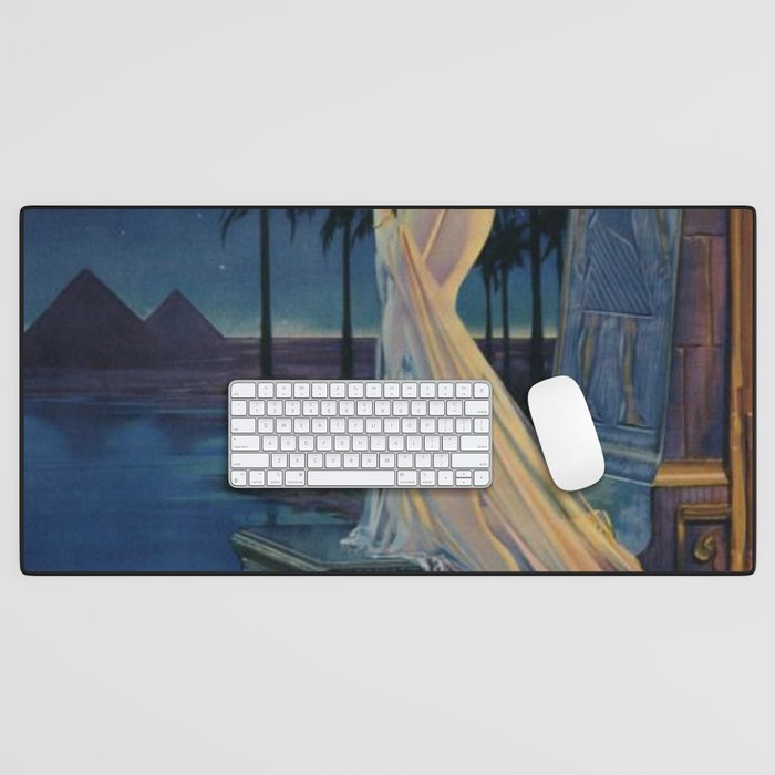 Melody of Ancient Egypt Art Deco romantic female figure by the River Nile painting by Henry Clive Desk Mat Gallery Image 1