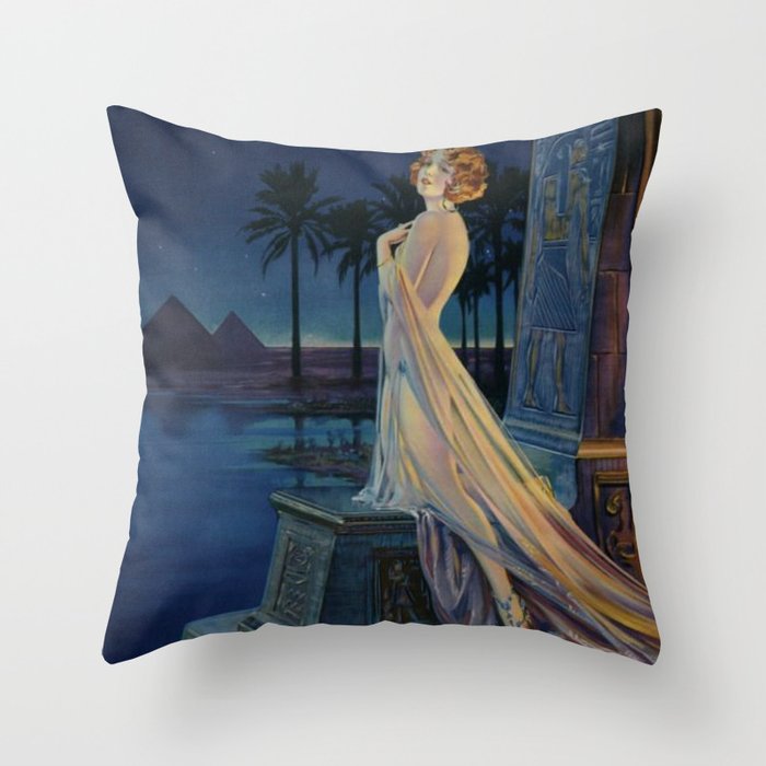 Melody of Ancient Egypt Art Deco romantic female figure by the River Nile painting by Henry Clive Throw Pillow Gallery Image 6