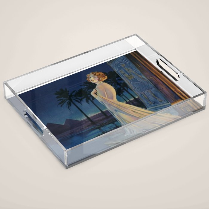 Melody of Ancient Egypt Art Deco romantic female figure by the River Nile painting by Henry Clive Acrylic Tray Gallery Image 1