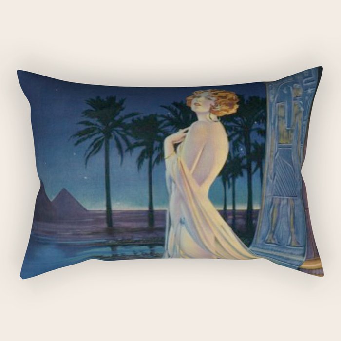 Melody of Ancient Egypt Art Deco romantic female figure by the River Nile painting by Henry Clive Rectangular Pillow Gallery Image 1