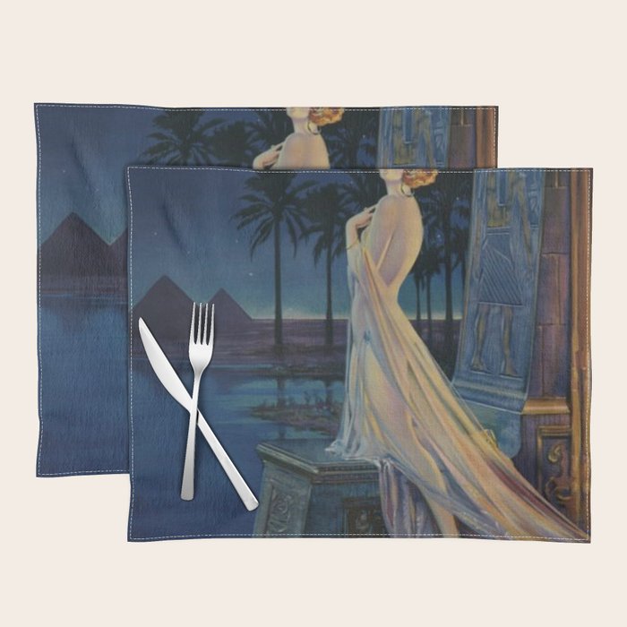 Melody of Ancient Egypt Art Deco romantic female figure by the River Nile painting by Henry Clive Placemat Gallery Image 1