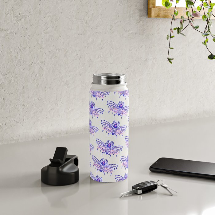 Death's Head Hawkmoth - Indigo & Pink Palette Water Bottle Gallery Image 4
