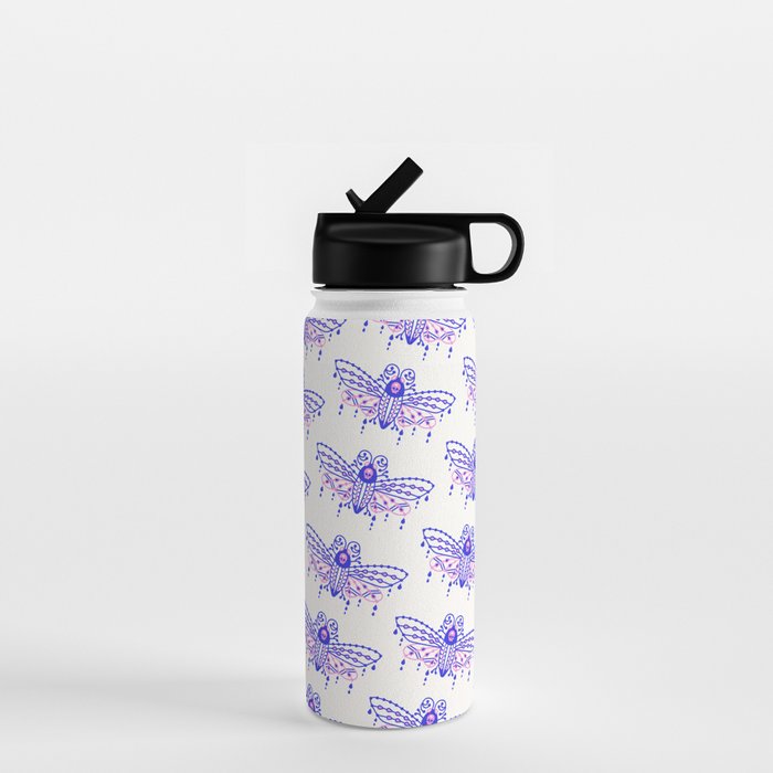 Death's Head Hawkmoth - Indigo & Pink Palette Water Bottle Gallery Image 1