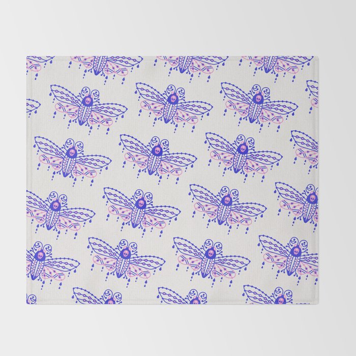 Death's Head Hawkmoth - Indigo & Pink Palette Throw Blanket Gallery Image 2