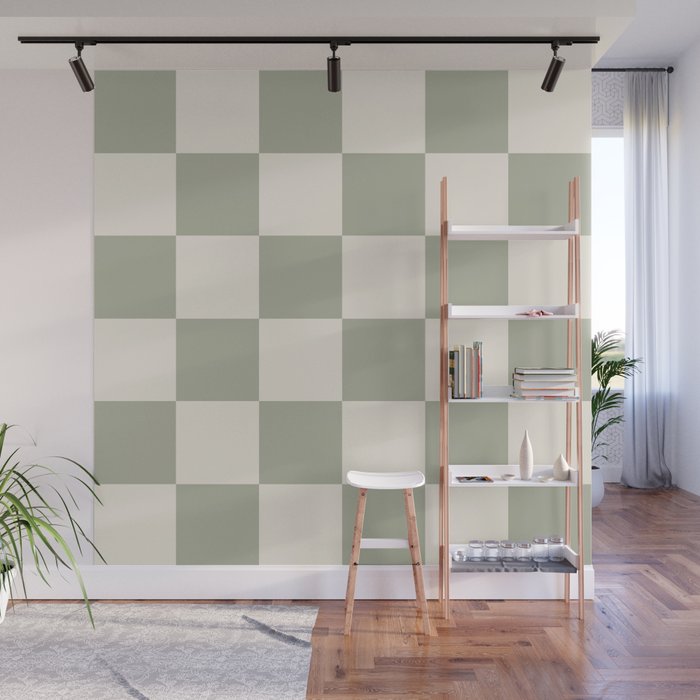 Checkered (Sage Cream) Wall Mural Gallery Image 1