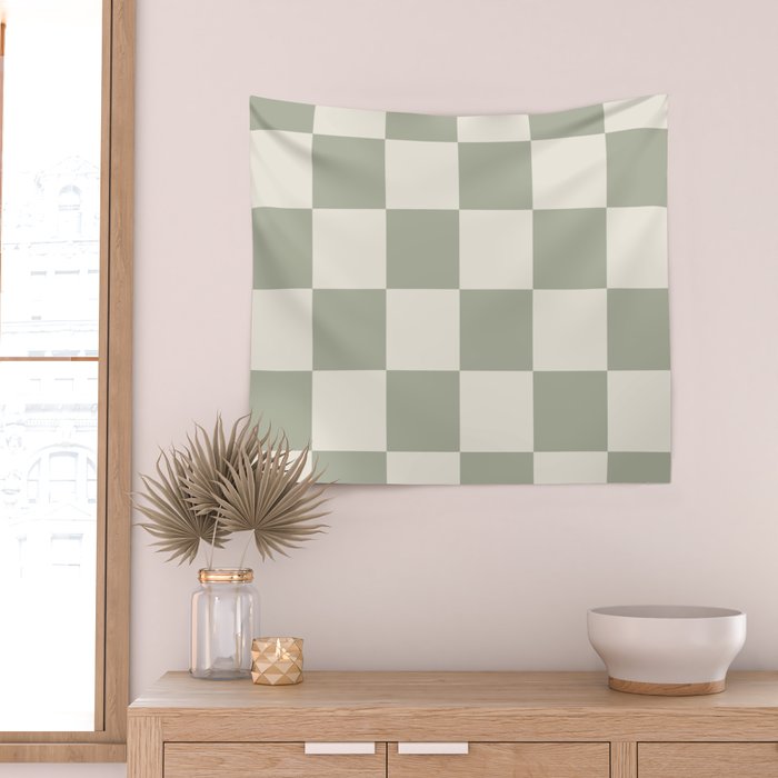 Checkered (Sage Cream) Wall Tapestry Gallery Image 2