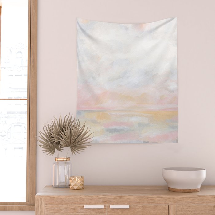 Ecstatic - Pink and Yellow Pastel Seascape Wall Tapestry Gallery Image 2