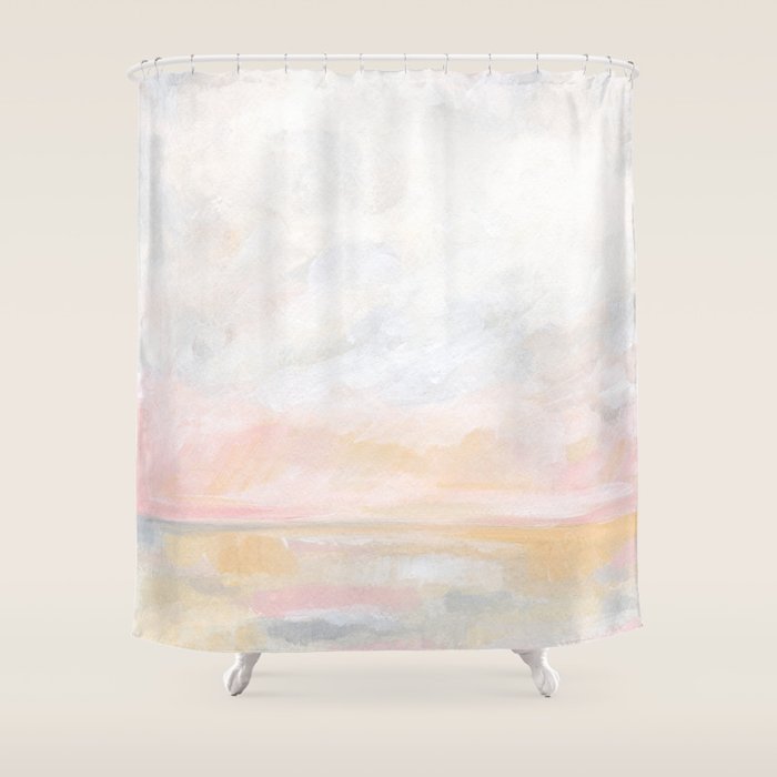Ecstatic - Pink and Yellow Pastel Seascape Shower Curtain Gallery Image 1