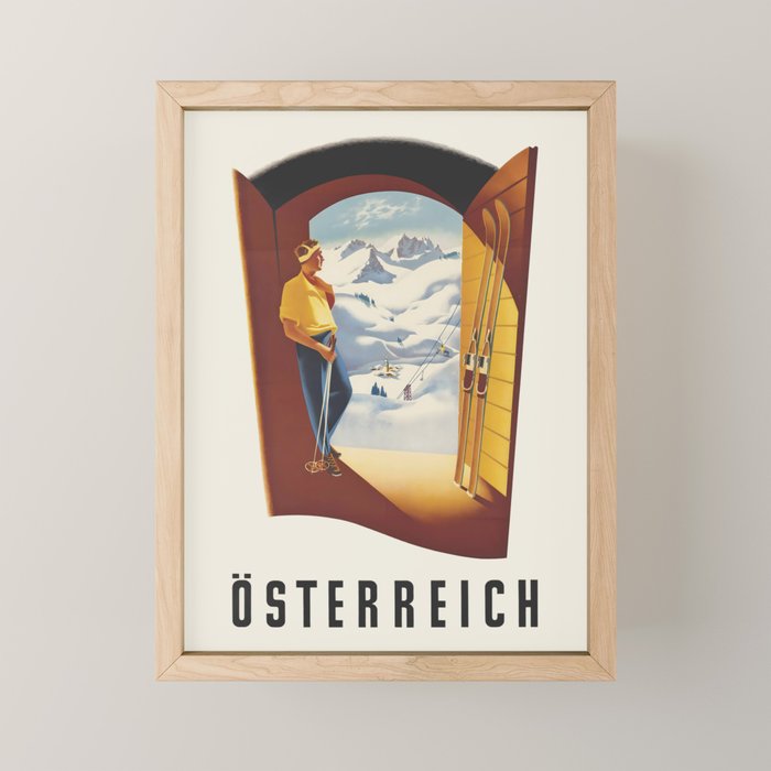 Austria Skiing Vintage Travel Poster, 1950s Mini Art Print Gallery Image 1