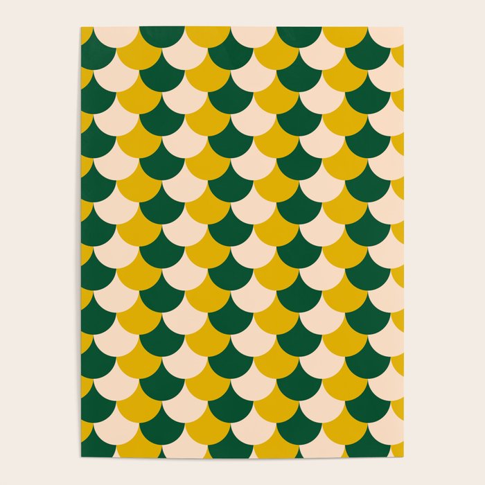 Scale Pattern / Art-deco - Green, Yellow and Cream Poster Gallery Image 1
