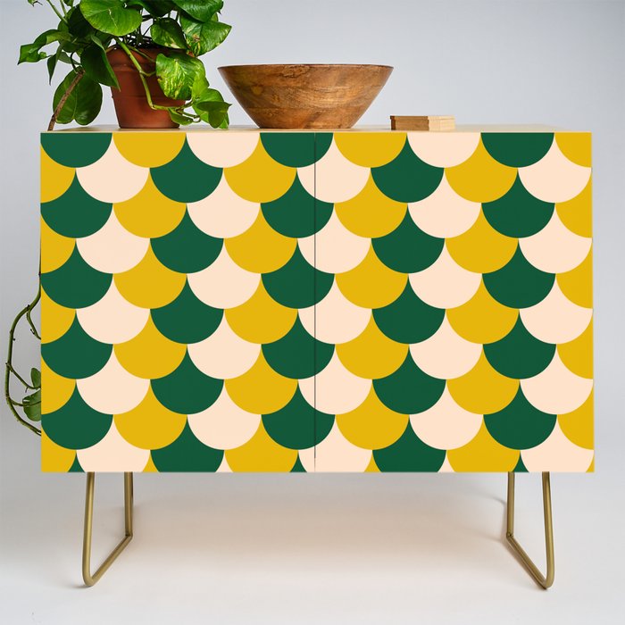 Scale Pattern / Art-deco - Green, Yellow and Cream Credenza Gallery Image 1
