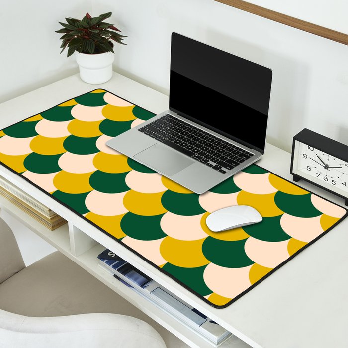 Scale Pattern / Art-deco - Green, Yellow and Cream Desk Mat Gallery Image 2