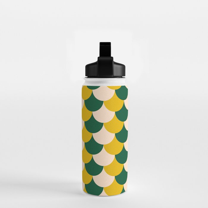 Scale Pattern / Art-deco - Green, Yellow and Cream Water Bottle Gallery Image 2