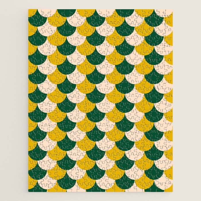 Scale Pattern / Art-deco - Green, Yellow and Cream Jigsaw Puzzle Gallery Image 1