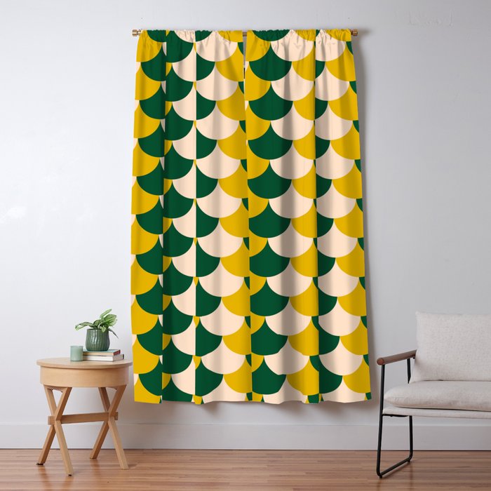 Scale Pattern / Art-deco - Green, Yellow and Cream Window Curtain Gallery Image 1