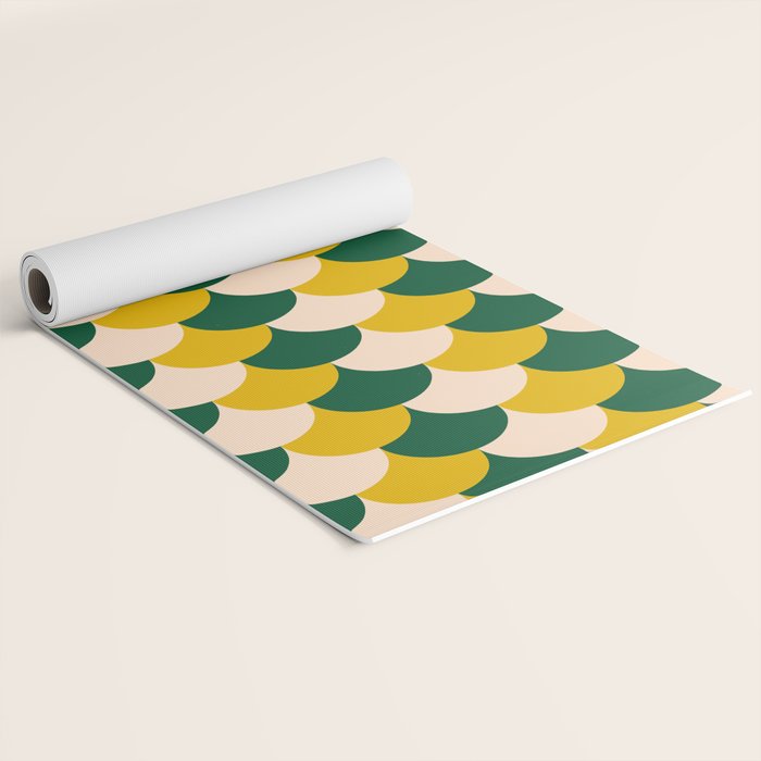 Scale Pattern / Art-deco - Green, Yellow and Cream Yoga Mat Gallery Image 2