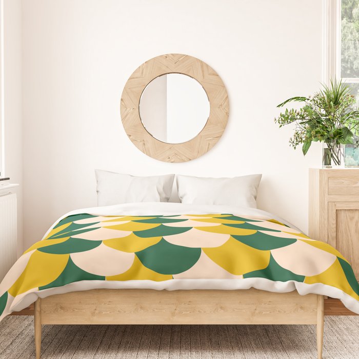 Scale Pattern / Art-deco - Green, Yellow and Cream Duvet Cover Gallery Image 3