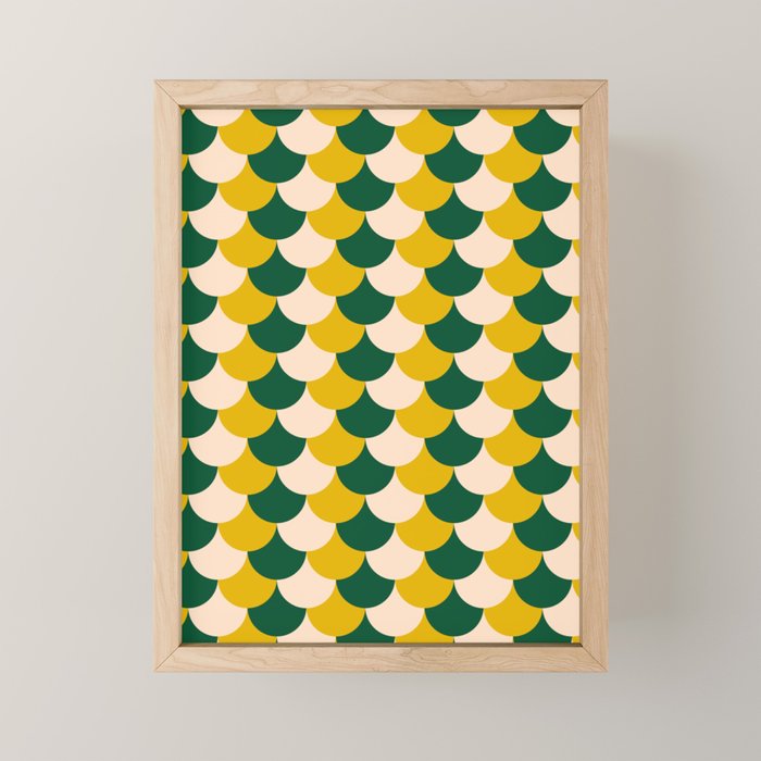 Scale Pattern / Art-deco - Green, Yellow and Cream Mini Art Print Gallery Image 1