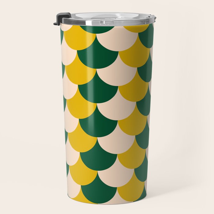 Scale Pattern / Art-deco - Green, Yellow and Cream Travel Mug Gallery Image 3