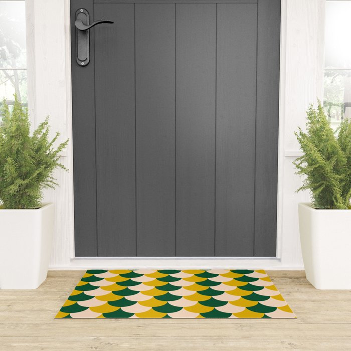 Scale Pattern / Art-deco - Green, Yellow and Cream Welcome Mat Gallery Image 3