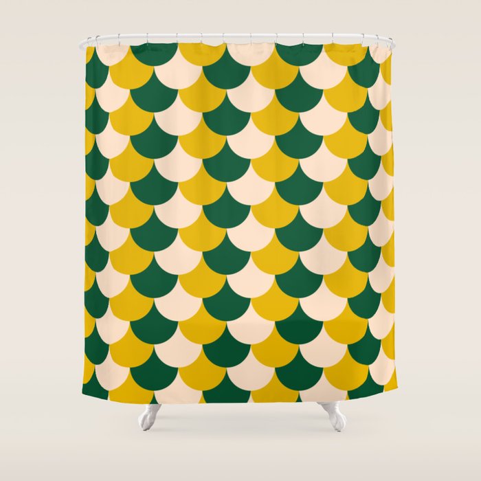 Scale Pattern / Art-deco - Green, Yellow and Cream Shower Curtain Gallery Image 1