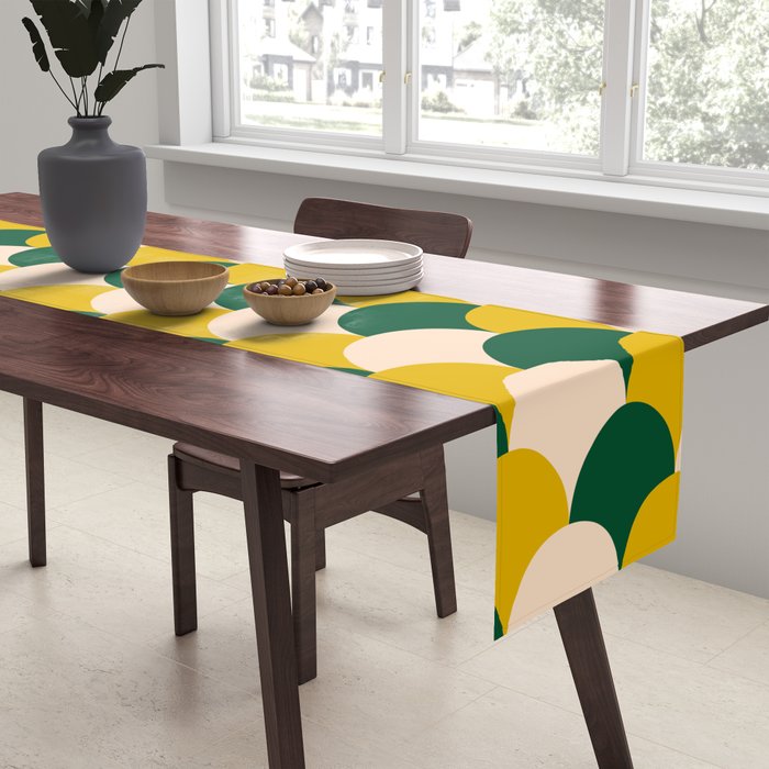 Scale Pattern / Art-deco - Green, Yellow and Cream Table Runner Gallery Image 2