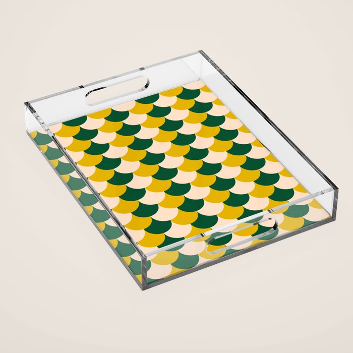 Scale Pattern / Art-deco - Green, Yellow and Cream Acrylic Tray Gallery Image 1