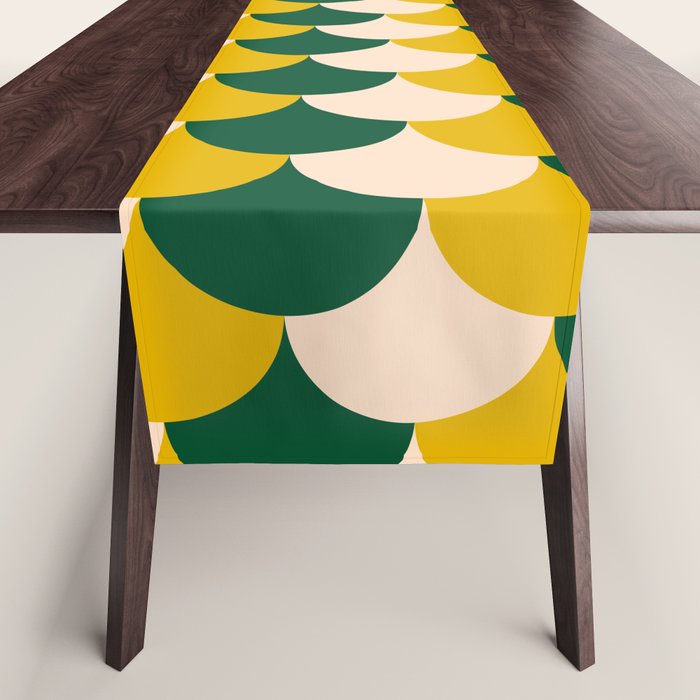 Scale Pattern / Art-deco - Green, Yellow and Cream Table Runner Gallery Image 1